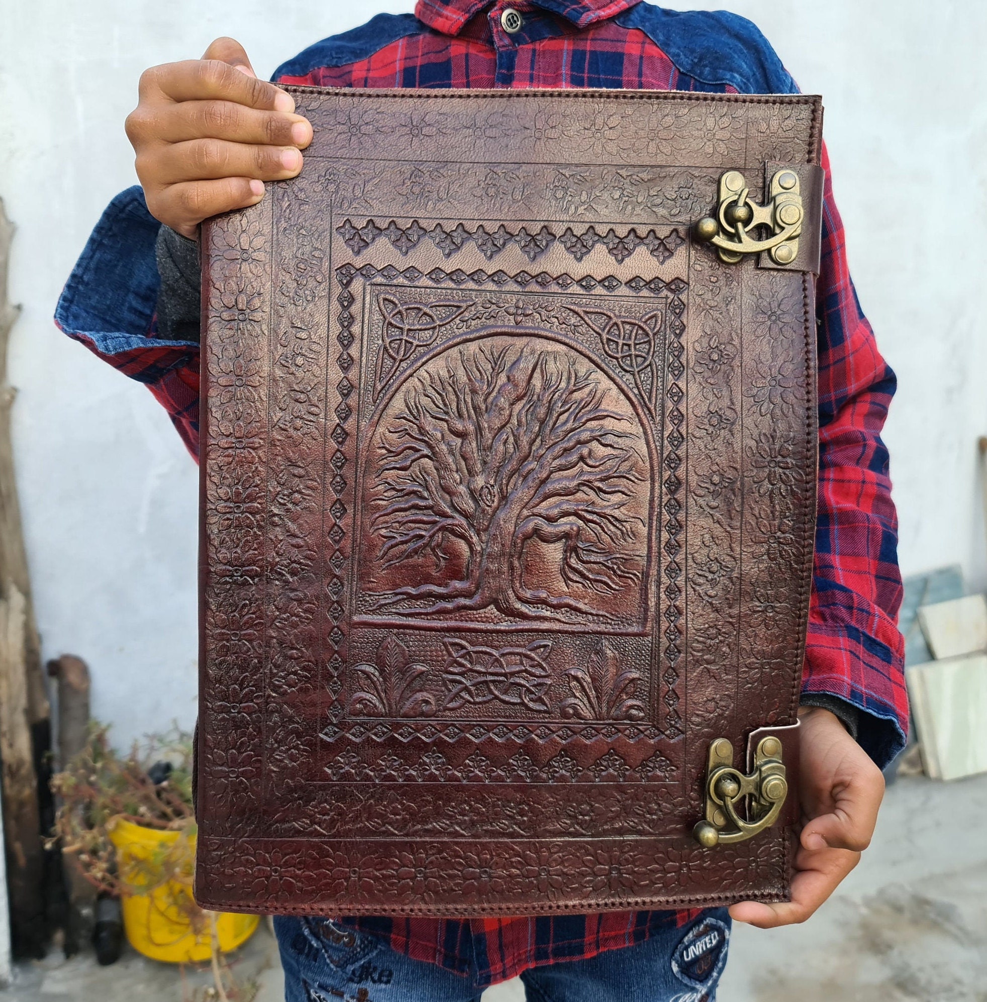 Extra Large Leather Journal Tree of Life Embossed With Blank Etsy UK