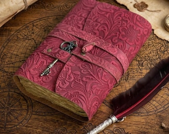 Handgemaakt leren dagboek, antiek schetsboek van katoenpapier, grimoire voor cadeau voor hem