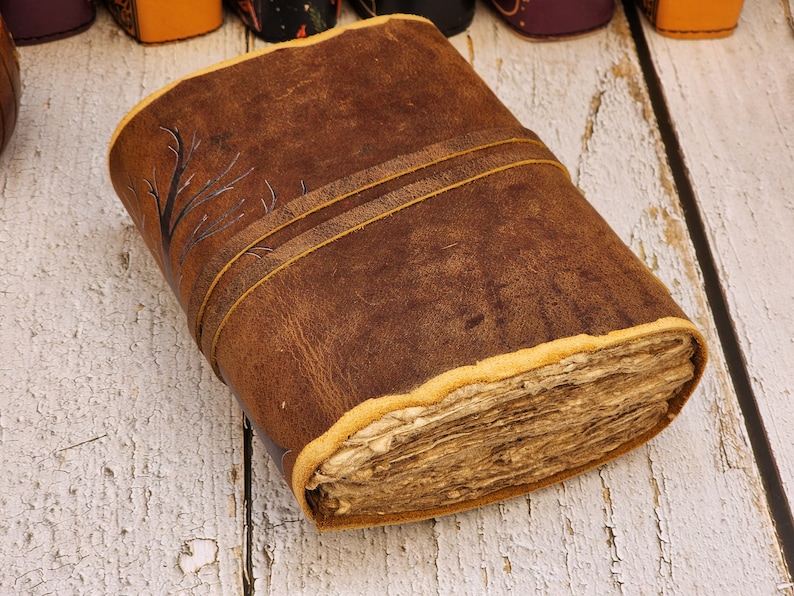Tree of Life Leather Journal - Handmade Deckle Edge Paper Grimoire - Etsy