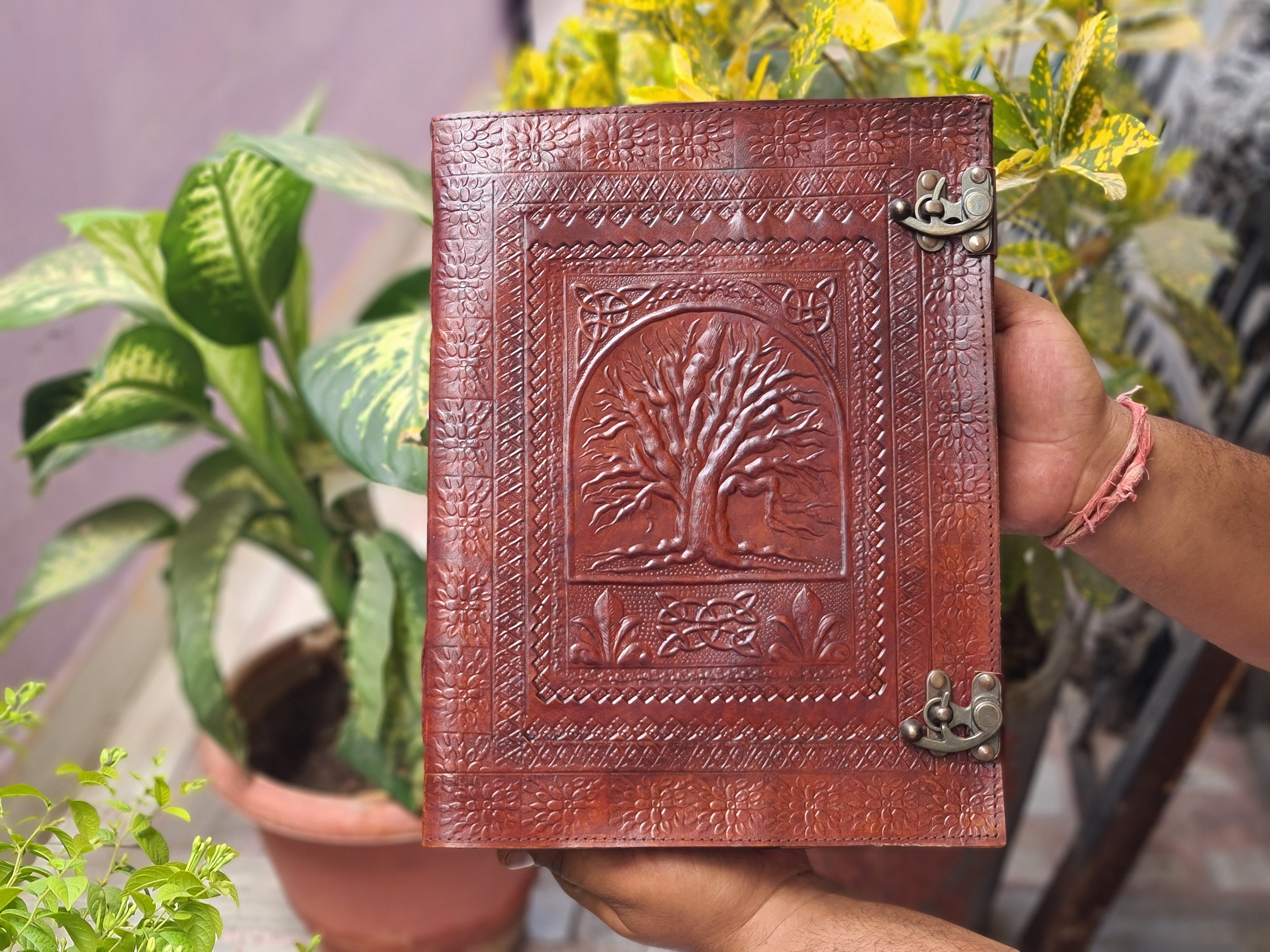 Embossed Tree of Life Leather Journal: Large Handmade Notebook ...