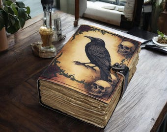 Raven Leather Grimoire Journal – Deckle Edge Witchcraft Book of Shadows