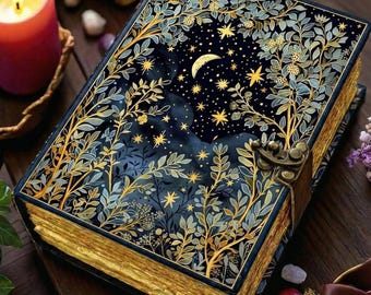 Diario in pelle Grimoire - Libro degli incantesimi vuoto stampato con luna e albero, regali per lui, quaderno dall'aspetto vintage
