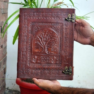 Handmade Leather Journal, Large Tree of Life Family Recipe Book of Shadows Ephemera Wiccan Witch Spell book, Embossed Hand Bound Grimoire