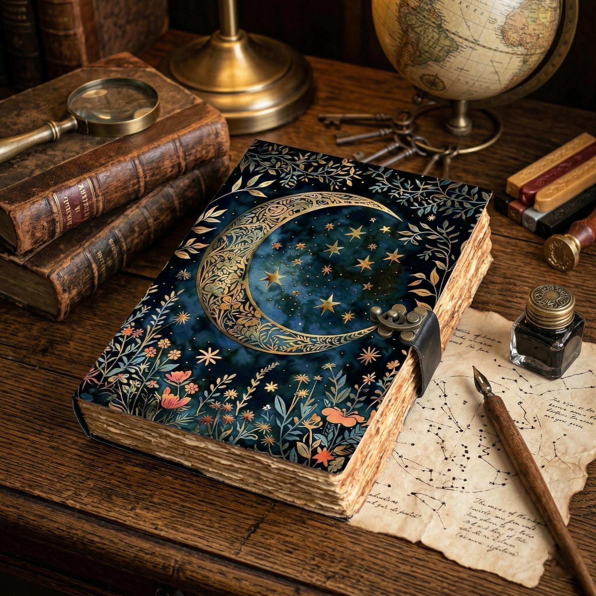 Moon Leather Grimoire Journal: Spell Book of Shadows Witchcraft ...