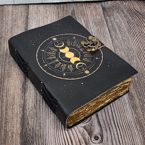 Grimoire journal  Leather Print moon Goddess journal Blank spell book book of shadows Leather Gifts For Him sketchbook journal notebook
