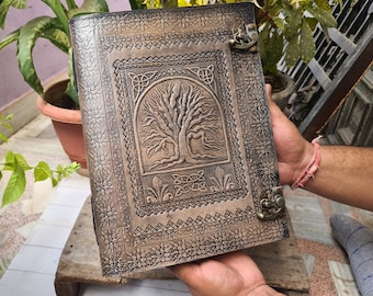 Embossed Tree of Life Leather Journal: Large Handmade Notebook, Sketchbook