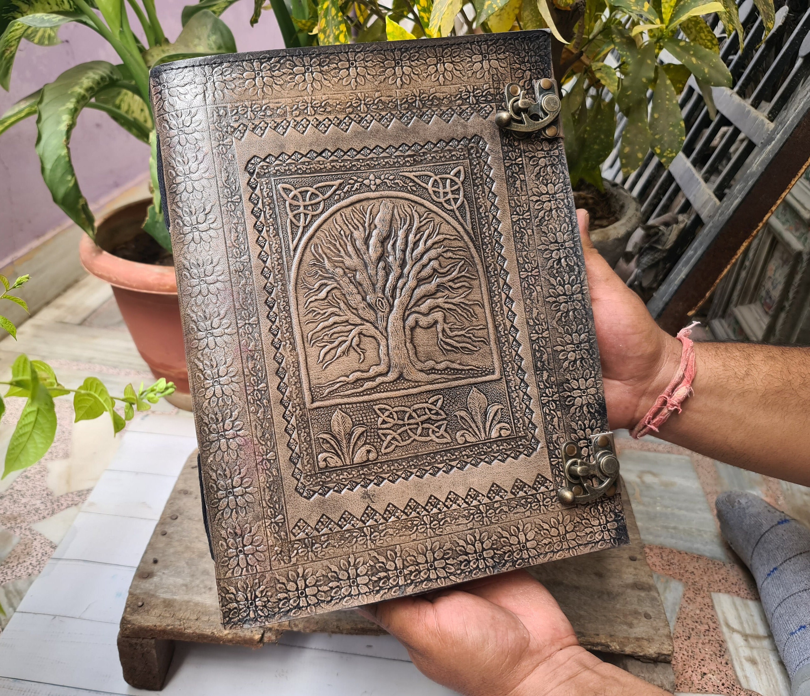 Embossed Tree of Life Leather Journal: Large Handmade Notebook ...