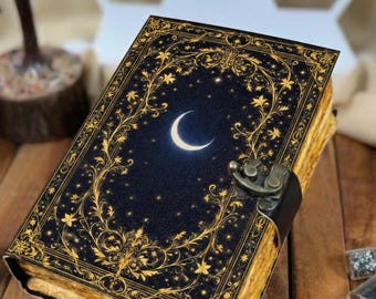 Diario de grimorio de cuero lunar hecho a mano: Libro de hechizos de las sombras, cuaderno de brujería, diario gótico pagano, regalos ocultos para él/ella