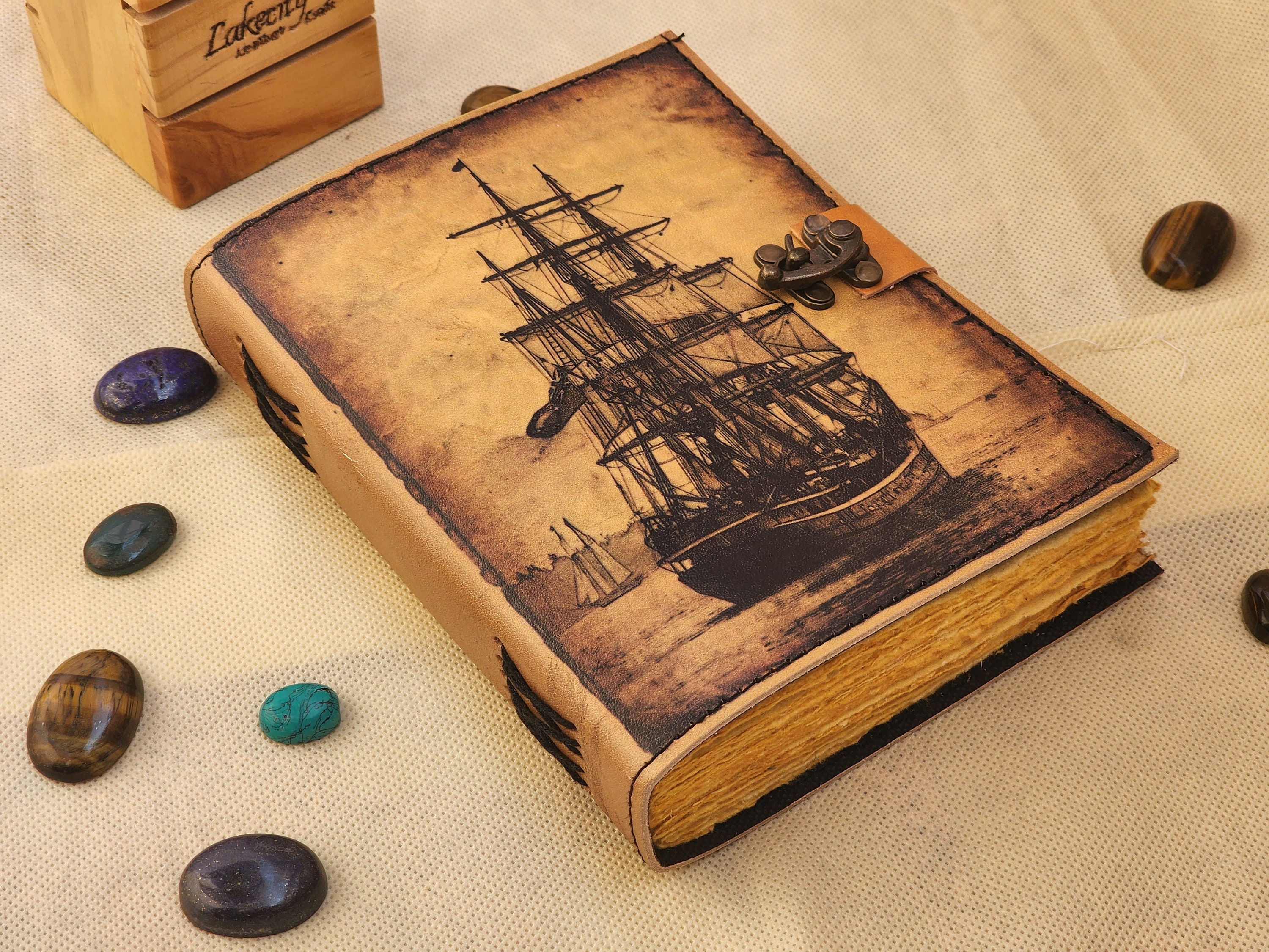 Sailing ship journal handmade deckle edge old paper grimoire sketchbook  journal