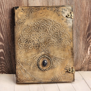 Large Tree Embossed Leather Journal Handmade Leather Notebook Christmas Journal Spell Notebook Grimoire, Book Of Shadows Wedding Guest Book