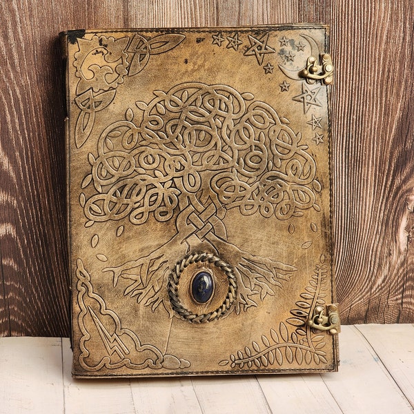 Large Tree Embossed Leather Journal Handmade Leather Notebook Christmas Journal Spell Notebook Grimoire, Book Of Shadows Wedding Guest Book