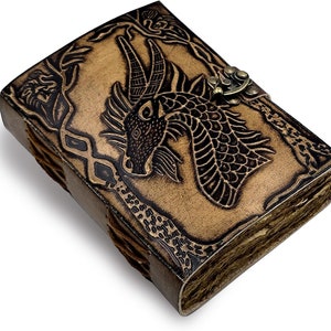 Dragon Embossed Leather Journal Leather Sketchbook for Man and Women's Leather Grimoire Book of Shadows Gift for Him, Birthday Gift