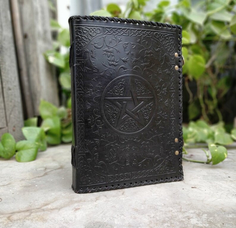 Antique Pentagram Embossed Black Leather Spell Journal With Etsy