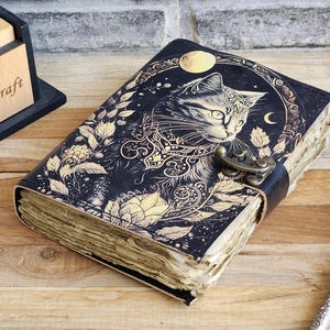 Caltic Cat Printed Leather Journal vintage Look Paper Grimoire leather journal  book of shadows Gift for Him Gift for Mom Magical Notebook