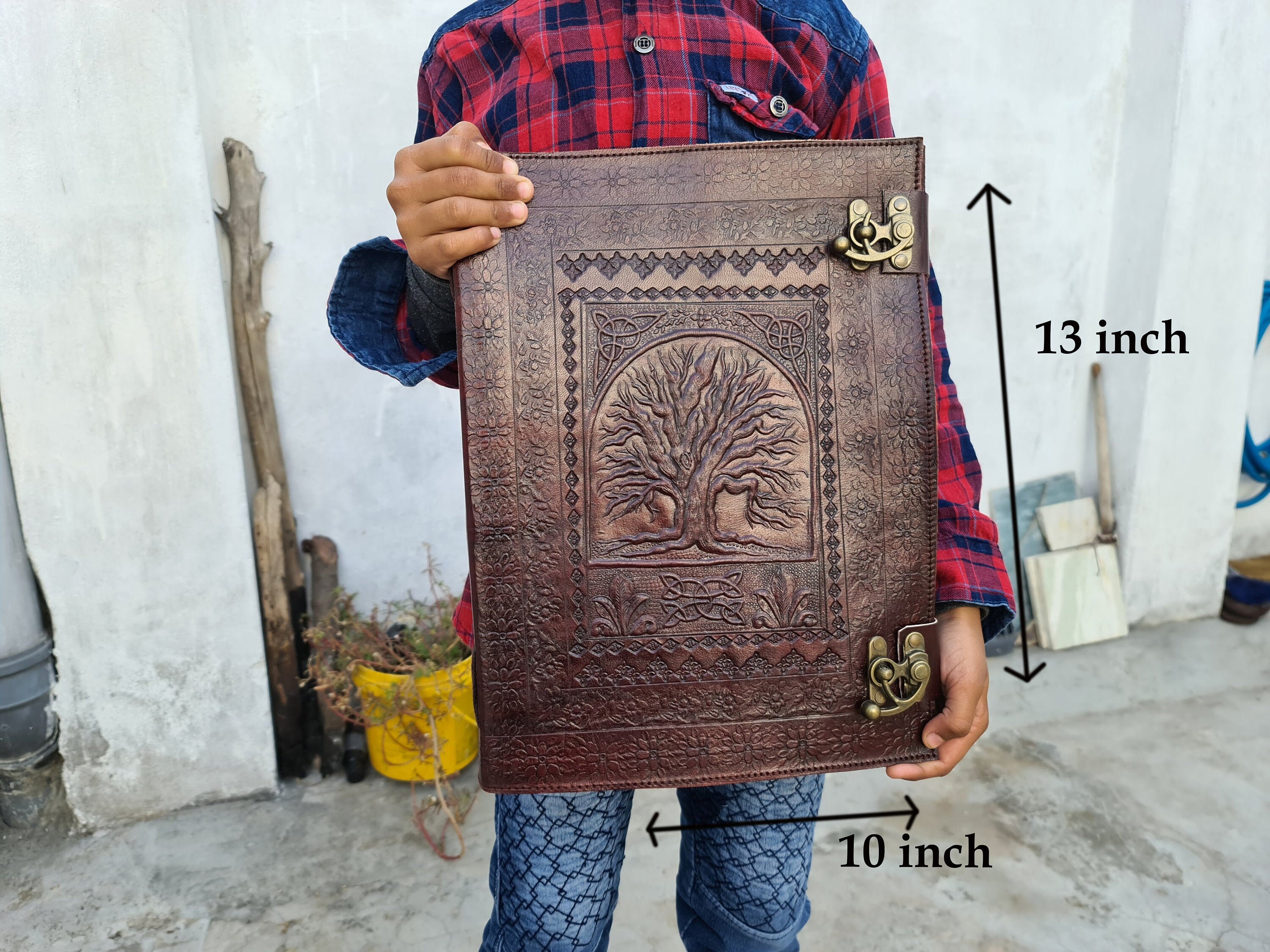 Extra large Leather Journal, Tree Of Life, Embossed With Blank Papers…
