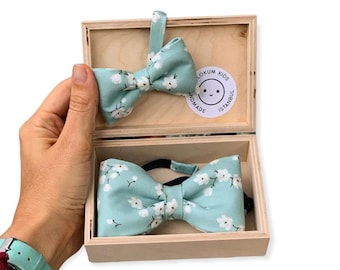 FAMILY SET - Bowtie Flowers with Blue Background for Fathers & Sons, newborns, photo-shoots, birthdays, gifts for boys fashion.