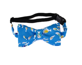 Bowtie with Liberty London Fabric for kids, newborns, photo-shoots, birthdays, gifts for boys fashion. Blue Fish