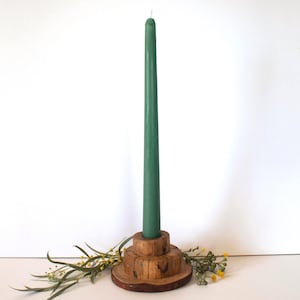 Australian Beeswax Taper Candle with Handmade Wood Holder: Eucalyptus & Pine