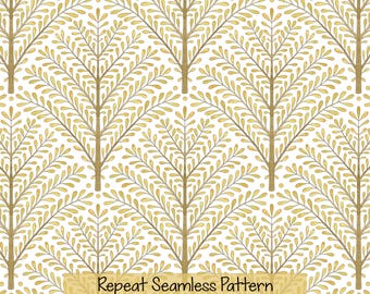 Watercolor Whimsical Tree Seamless Pattern (Digital Download)