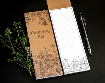 Wildflower Shopping List Pad: Recycled Kraft Paper, Handmade, Botanical Note Pad