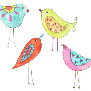 Whimsical Bird Clip Art, Watercolour Birds, Clip art, PNG, Digital download, Instant download,  Whimsy Birds, Cute Birds, Nursery Art