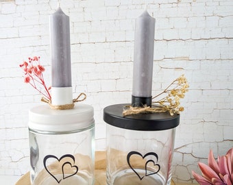 Kerzenglas in zwei Ausführungen mit Herz oder auch als Ostergeschenk mit Hase | personalisierbar | Kerzenständer