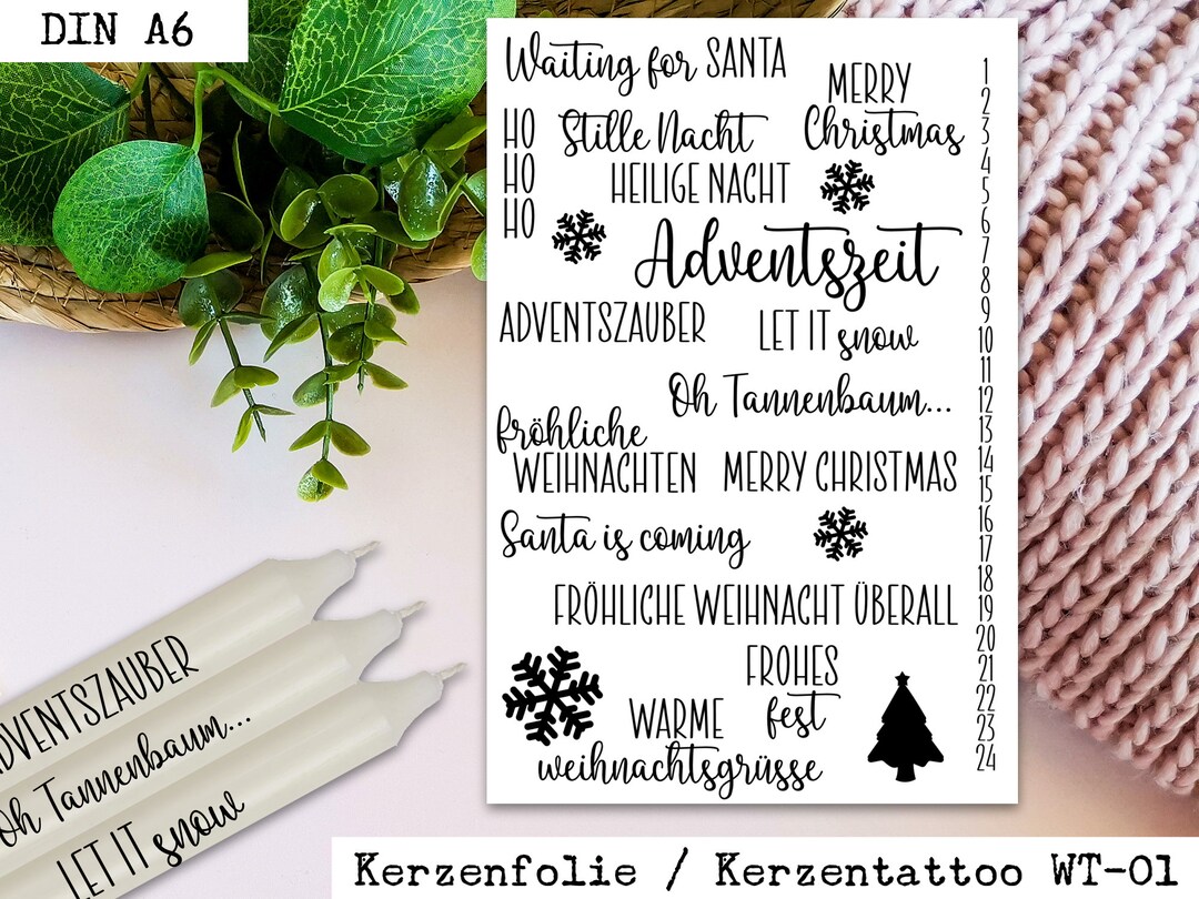 Kerzentattoos Weihnachten Kerzenfolie Wasserschiebefolie Kerzen