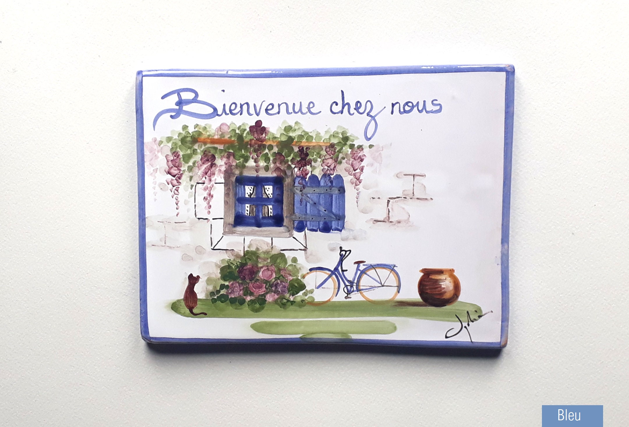 Plaque de Maison Personnalisée Fabriquée et Peinte à La Main, Bienvenue Chez Nous