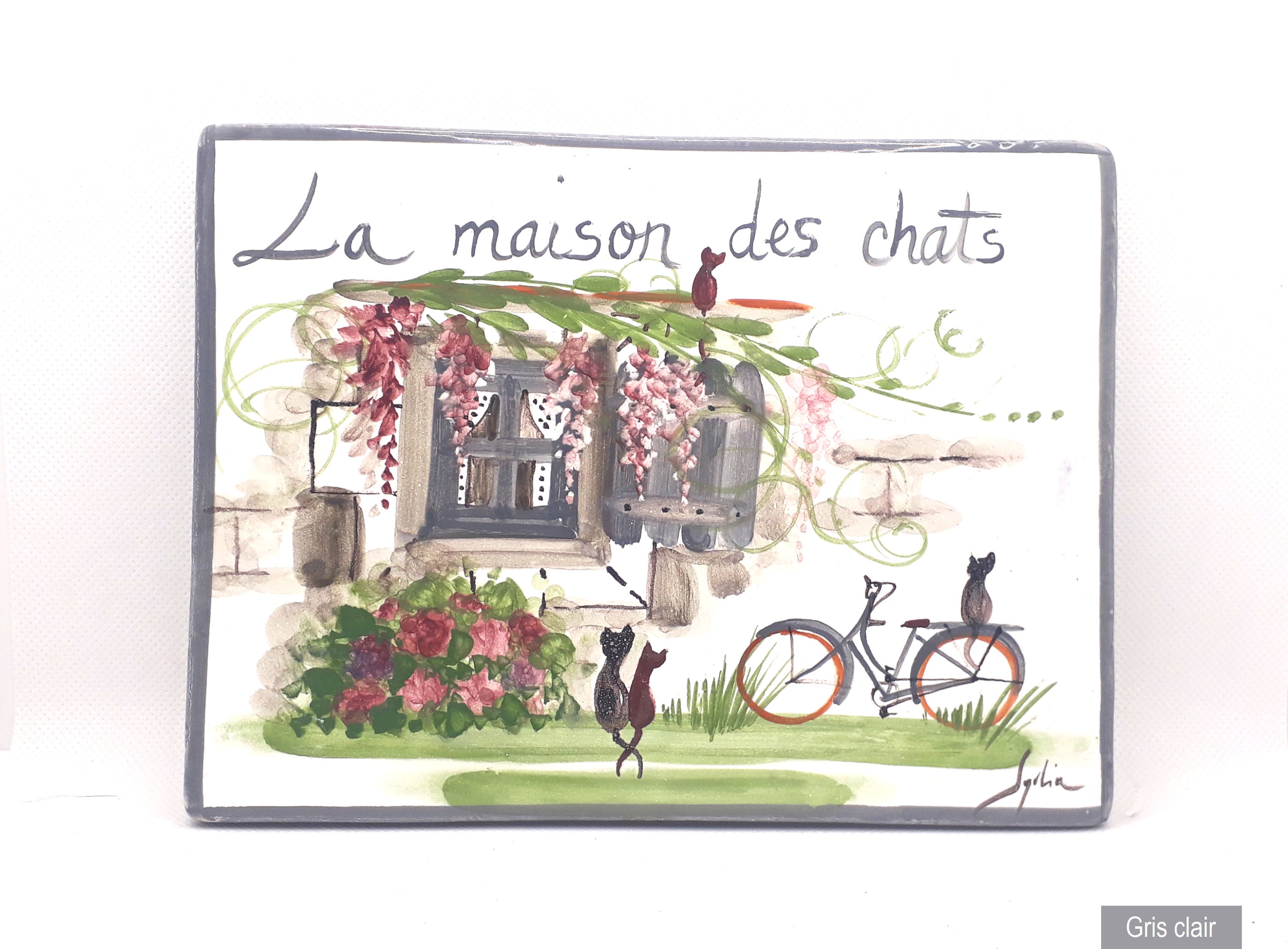 Plaque de Rue Personnalisée, Décor Au Choix, Réalisée à La Main, Maison Des Chats