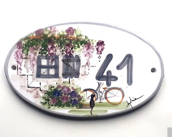 Oval house plaque to personalize made and painted by hand in light gray