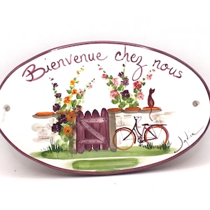 Custom handcrafted oval street sign, welcome to our home