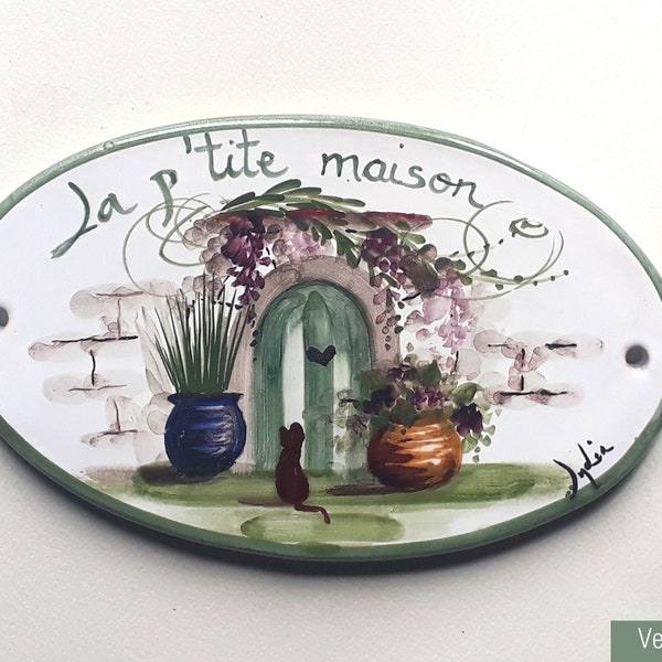 Oval earthenware numbered plaque to personalize, handmade, la p'tite maison