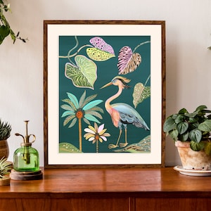 Blue Heron Art Print | Botanical Art | Wall Art | By Christine De Carvalho