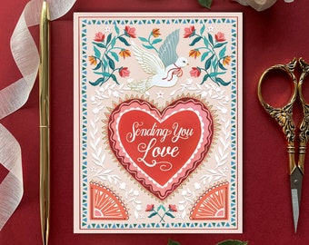 Folk Dove Valentine Card | Stationery  | Greeting Card | Valentine's Day Card | By Christine De Carvalho