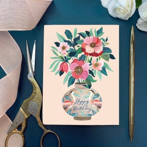 Heron Floral Vase Verjaardagskaart | Stationery | Wenskaart | Door Christine De Carvalho