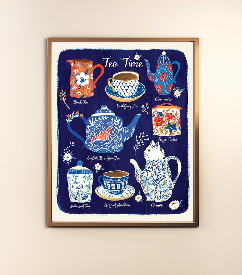 Tea Time Art Print Kitchen Art Tea Pot Wall Art By Christine De Carvalho image 2