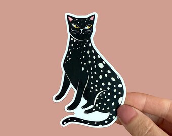 Black Leopard Cat Art Sticker | Waterproof Vinyl Decal