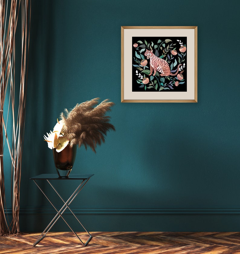 Fierce Tiger Art Print Black Cat Art Wild Tiger Wall Etsy