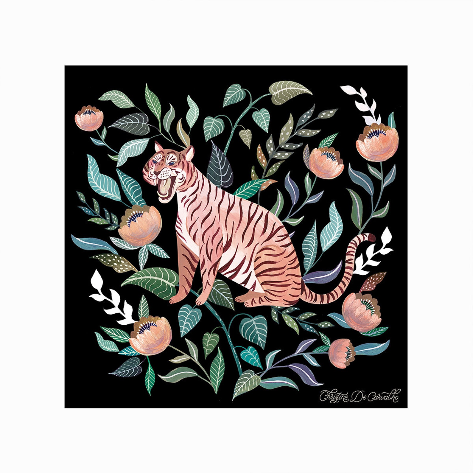 Fierce Tiger Art Print Black Cat Art Wild Tiger Wall Etsy