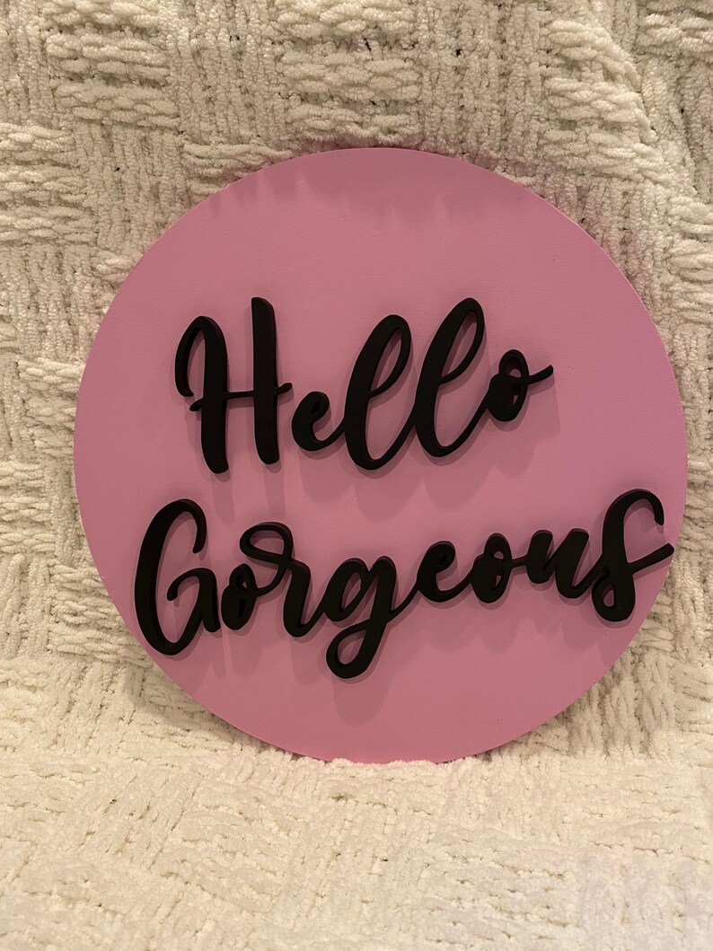 Hello Gorgeous Wall Decor Sign 6x12 Inch Pink Decorative Wood Signs For Home Bathroom Bedroom Dorm Decor,Minimalist Modern Glam Beauty Fashion Artwork