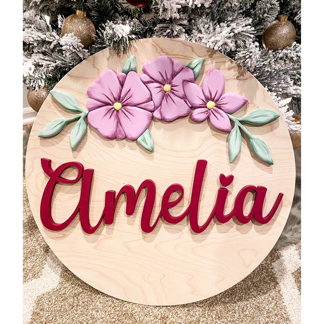 Floral Nursery Name Sign Wood Nursery Name Sign Custom - Etsy 日本