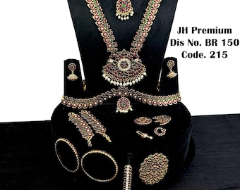 Bharathanatya Dance jewelry set, Pearl with red and green stone,Classical Dance Jewelry