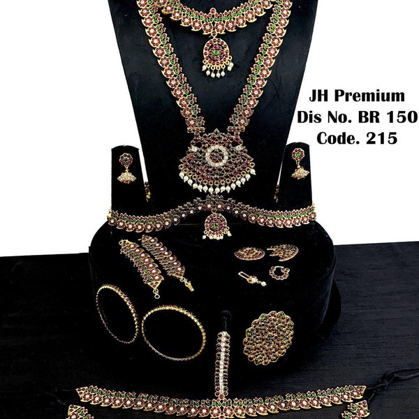 Bharathanatya Dance jewelry set, Pearl with red and green stone,Classical Dance Jewelry