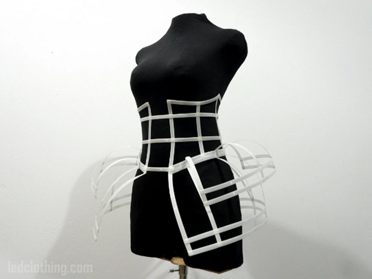 Antique Dressmaker Mannequin w Metal Cage Dress Bottom w Rolling Claw Foot  Base