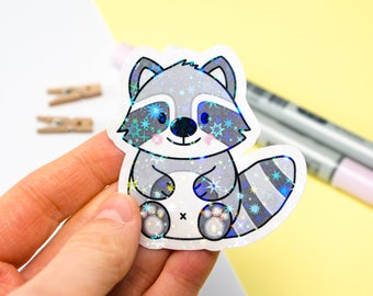 Glitzer-Sticker - Waschbär sitzend | Laptop, Bullet Journal, Scrapbook, Planer, Filofax, Kawaii