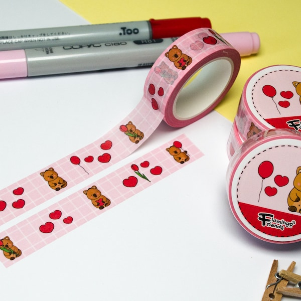 Washi Tape - Quokka, Liebe, Herzen, Luftballons, Tulpen, 10 m x 15 mm