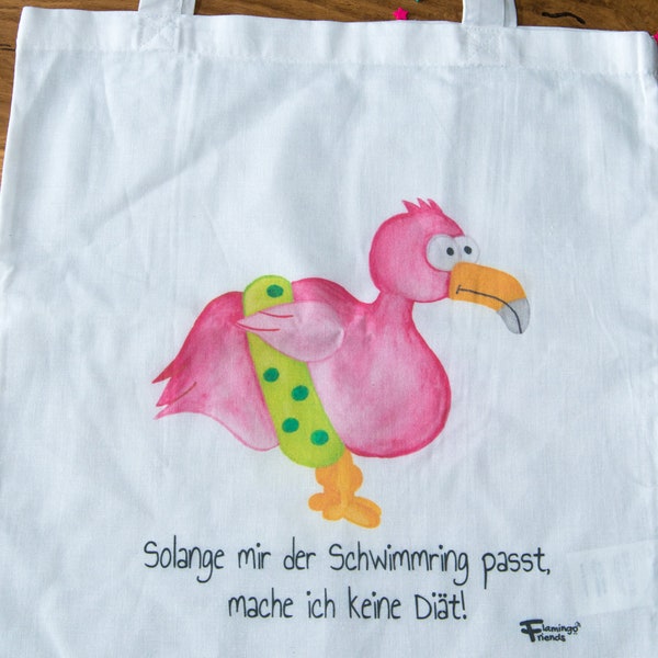 Stofftasche, Stoffbeutel, Einkaufstasche - Flamingo mit Schwimmring