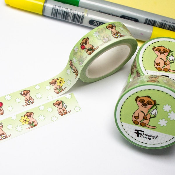 Washi Tape - Erdmännchen, Schneeglöckchen, Tulpe, Gänseblümchen, Narzisse, Frühling, Kawaii, 10 m x 15 mm