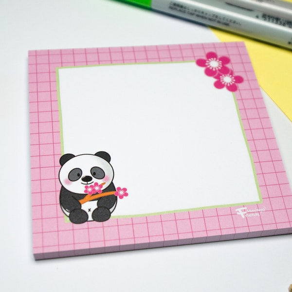 Memo Pad - Pandabär, Kirschblüte, Sakura, Kawaii, Notizblock, 50 Blatt, 9,8 x 9,8 cm