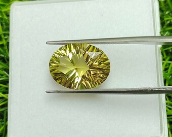 8.00 CTS Beautiful AAA Quality 100% Natural Green Gold Lemon Oval Shape in Concave Cut Gemstone For Making Jewelry Sparkling Stone 16X12X8MM